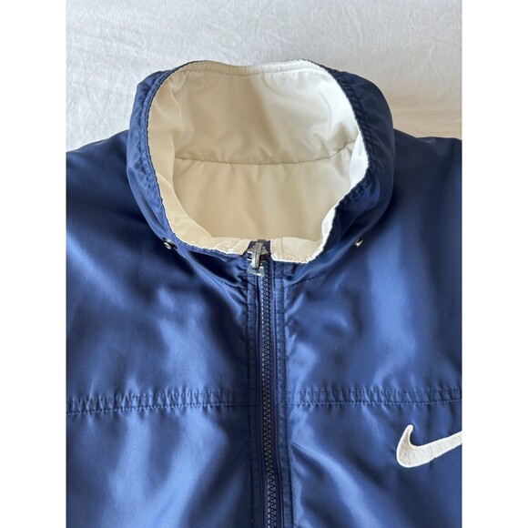 VTG Nike Jacket Mens XXL 2XL Big Swoosh Reversible Parka Stadium Coat Blue Long - Picture 5 of 15